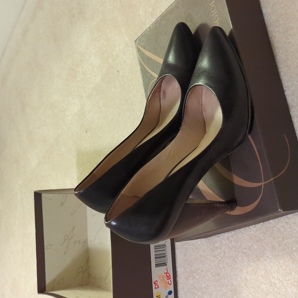 Enzo Angiolini Eaelaya Dark Brown Croco Black Pumps with Wooden Heel (Sz 6)